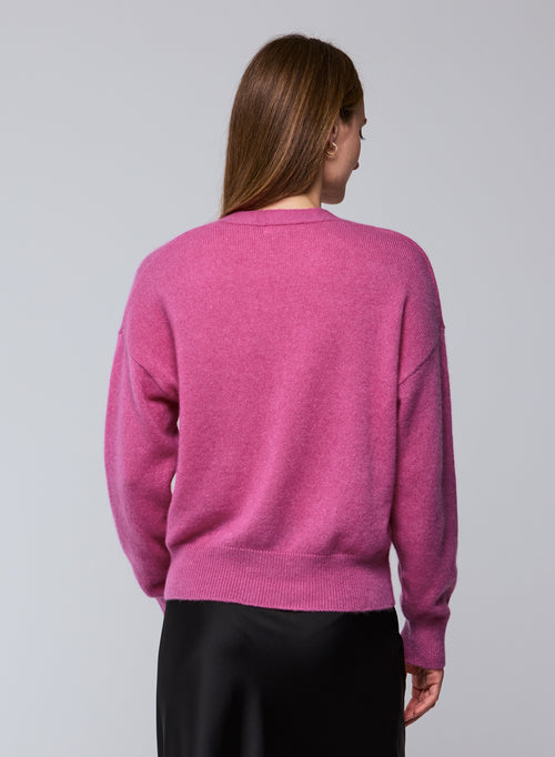 Pink V-neck cardigan with long sleeves in wool / silk / cashmere - MAJESTIC FILATURES