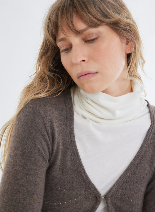 Gilet Marron Col V Manches Longues en Laine et Cachemire - MAJESTIC FILATURES