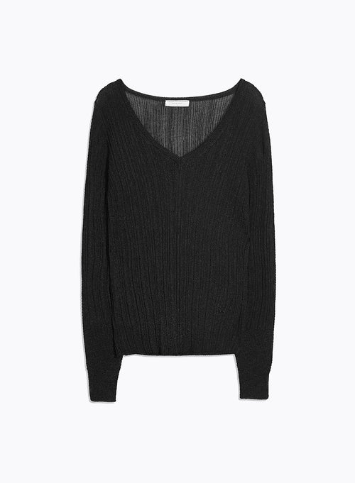 Black V-neck Long Sleeve Sweater - MAJESTIC FILATURES