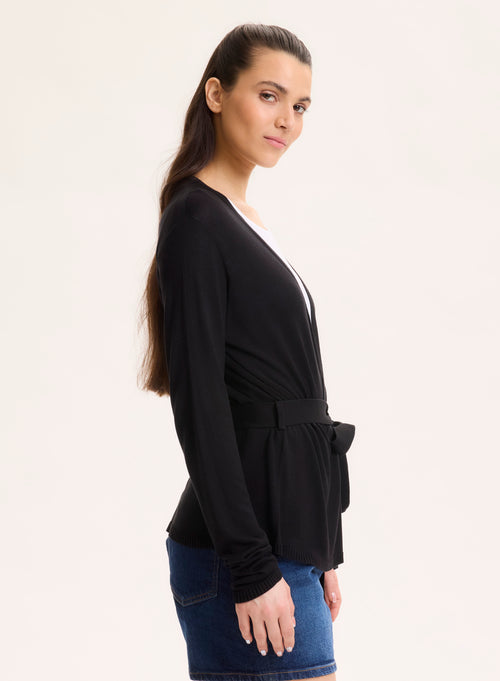 Schwarze Strickjacke mit V-Ausschnitt und langen Ärmeln aus Seide / Viskose - MAJESTIC FILATURES