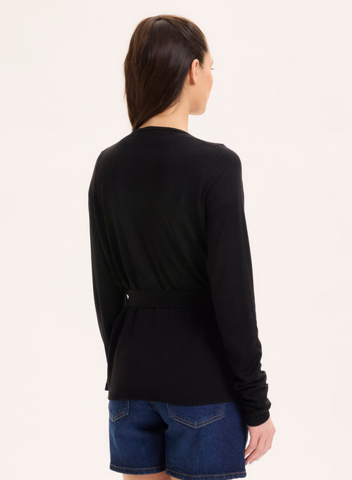 Schwarze Strickjacke mit V-Ausschnitt und langen Ärmeln aus Seide / Viskose - MAJESTIC FILATURES
