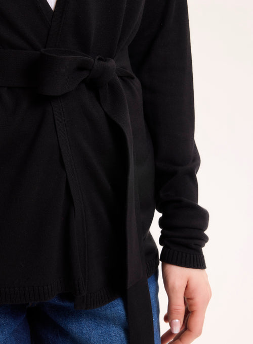Schwarze Strickjacke mit V-Ausschnitt und langen Ärmeln aus Seide / Viskose - MAJESTIC FILATURES