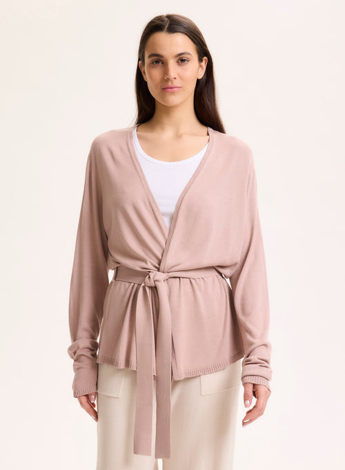 Gilet Rose Col V Manches Longues en Soie / Viscose - MAJESTIC FILATURES
