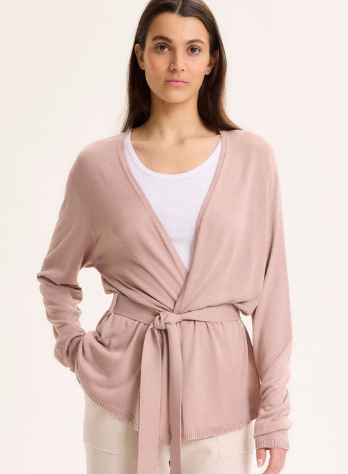 Gilet Rose Col V Manches Longues en Soie / Viscose - MAJESTIC FILATURES