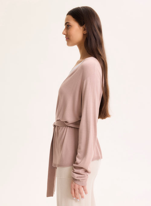 Gilet Rose Col V Manches Longues en Soie / Viscose - MAJESTIC FILATURES