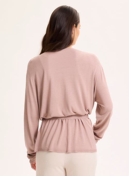 Gilet Rose Col V Manches Longues en Soie / Viscose - MAJESTIC FILATURES