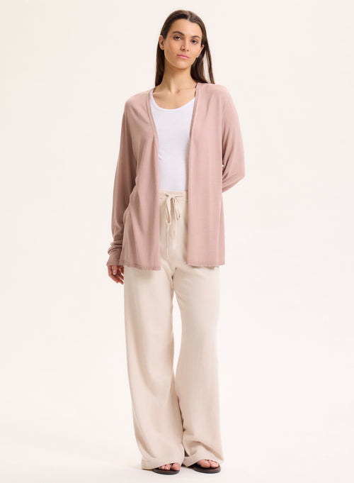 Gilet Rose Col V Manches Longues en Soie / Viscose - MAJESTIC FILATURES