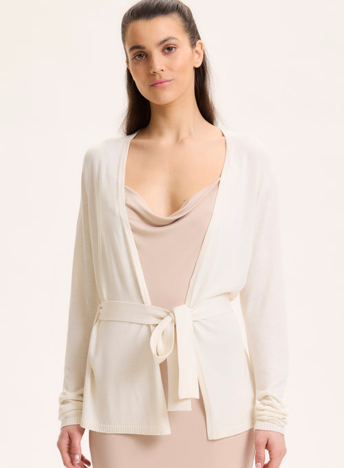Gilet Blanc Col V Manches Longues en Soie / Viscose - MAJESTIC FILATURES