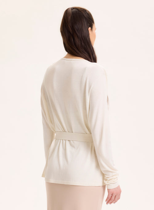 Gilet Blanc Col V Manches Longues en Soie / Viscose - MAJESTIC FILATURES