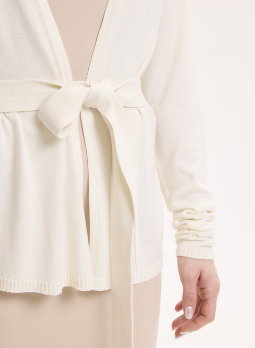 Gilet Blanc Col V Manches Longues en Soie / Viscose - MAJESTIC FILATURES
