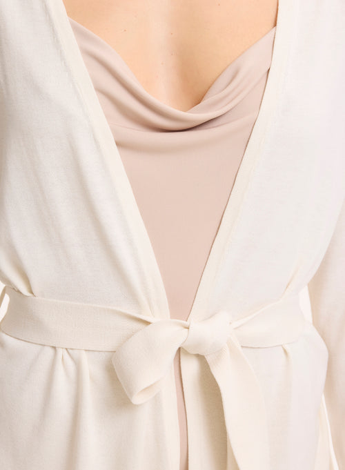 Gilet Blanc Col V Manches Longues en Soie / Viscose - MAJESTIC FILATURES