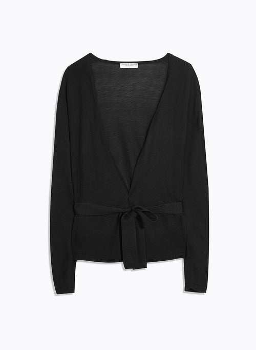 Schwarze Strickjacke mit V-Ausschnitt und langen Ärmeln aus Seide / Viskose - MAJESTIC FILATURES