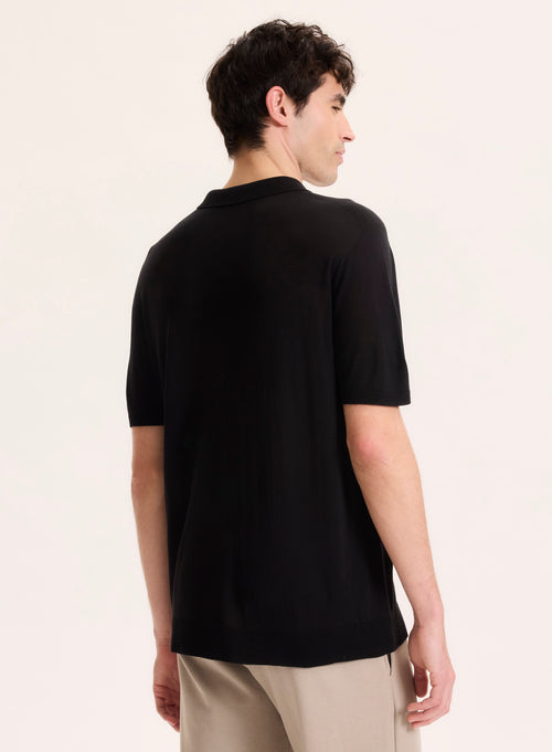Black Polo Shirt with Short Sleeves in Silk / Viscose - MAJESTIC FILATURES