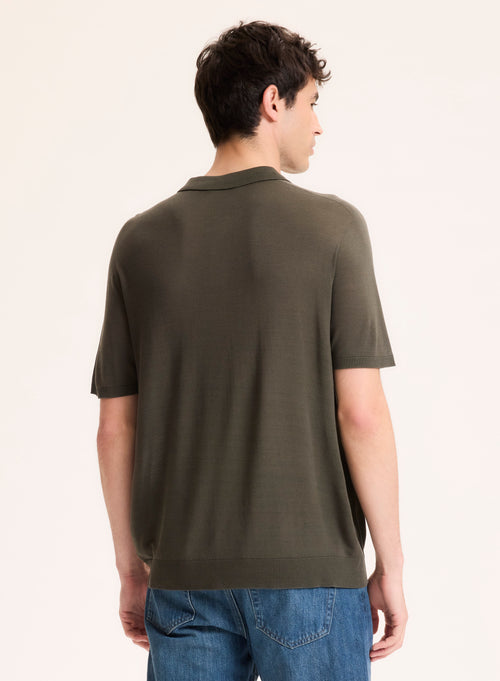 Polo verde manga corta cuello polo en seda / viscosa - MAJESTIC FILATURES
