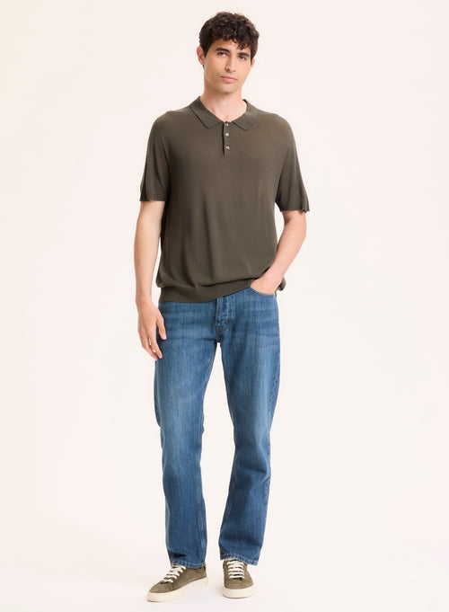 Polo verde manga corta cuello polo en seda / viscosa - MAJESTIC FILATURES