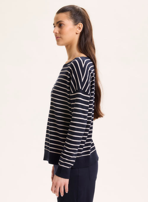 Marine Pullover Bootskragen Langarm - MAJESTIC FILATURES