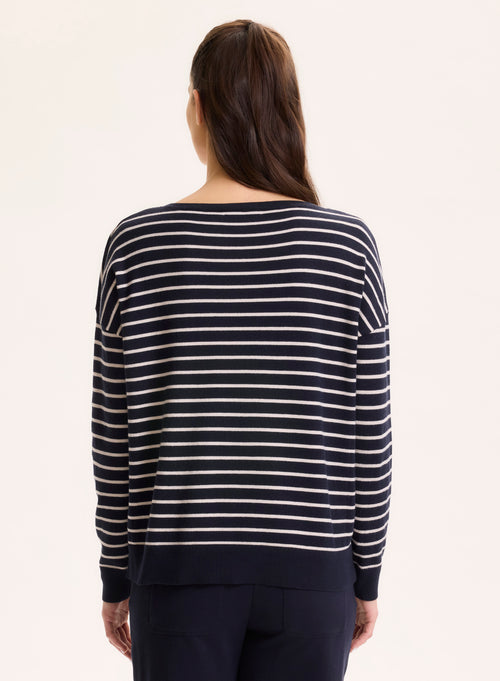 Marine Pullover Bootskragen Langarm - MAJESTIC FILATURES