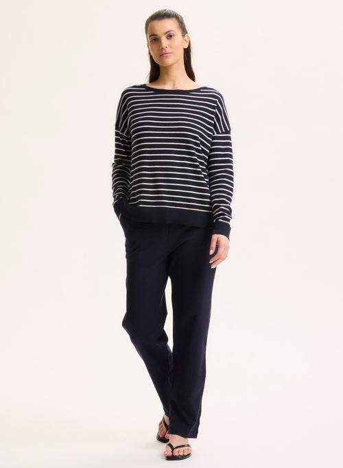 Marine Pullover Bootskragen Langarm - MAJESTIC FILATURES