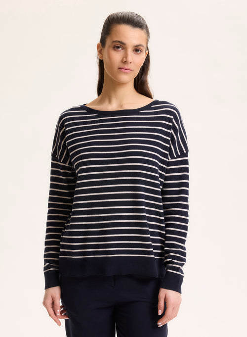 Marine Pullover Bootskragen Langarm - MAJESTIC FILATURES
