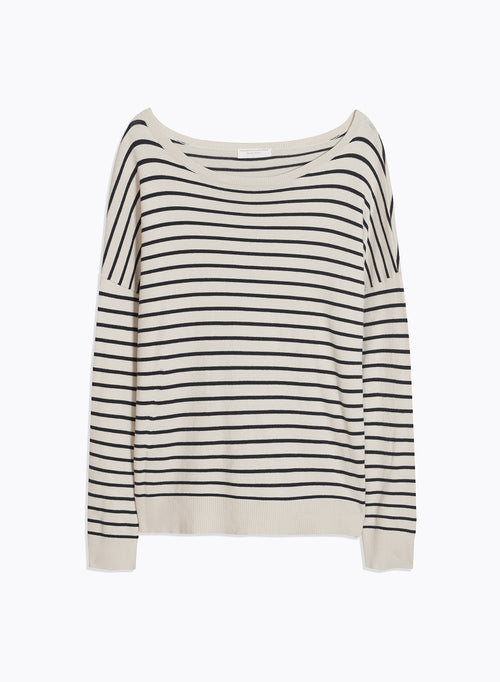 Beigefarbener Pullover mit U-Boot-Kragen und langen Ärmeln - MAJESTIC FILATURES
