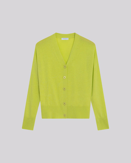Yellow Cashmere Long Sleeve V-Neck Cardigan - MAJESTIC FILATURES