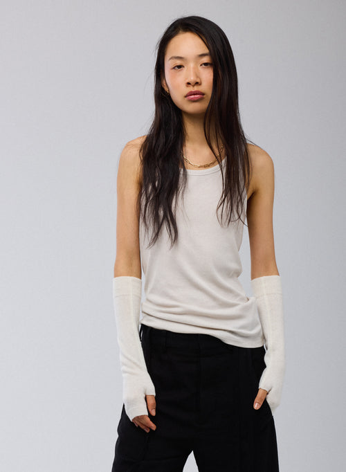 White Cashmere Fingerless Gloves - MAJESTIC FILATURES