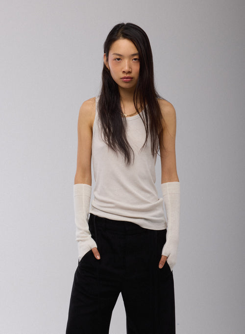 White Cashmere Fingerless Gloves - MAJESTIC FILATURES