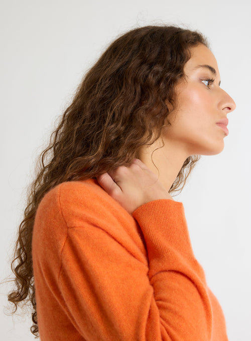 Orange Long Sleeve Round Neck Sweater - MAJESTIC FILATURES
