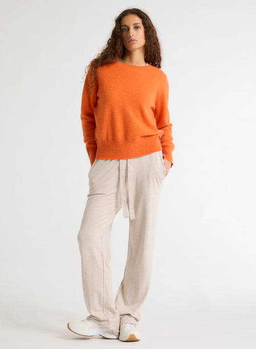 Orange Long Sleeve Round Neck Sweater - MAJESTIC FILATURES