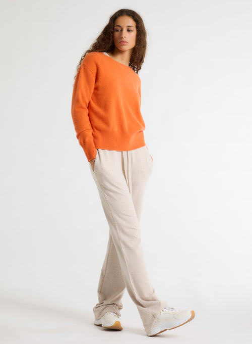 Orange Long Sleeve Round Neck Sweater - MAJESTIC FILATURES