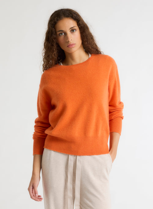 Orange Long Sleeve Round Neck Sweater - MAJESTIC FILATURES