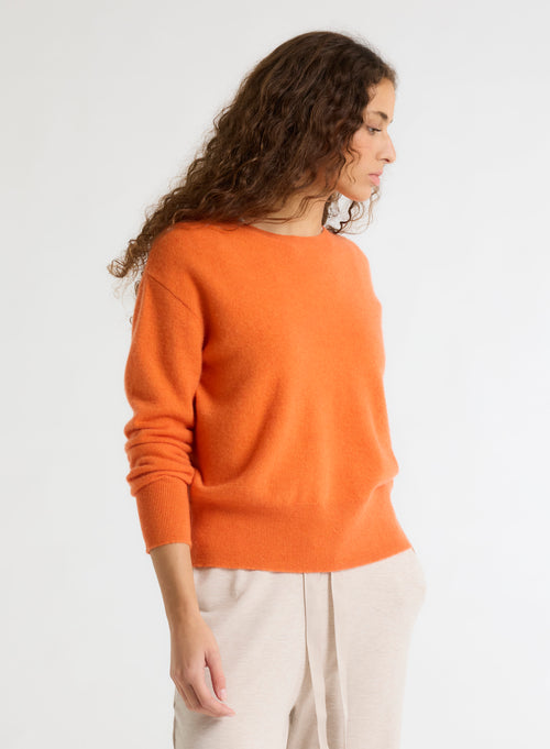 Orange Long Sleeve Round Neck Sweater - MAJESTIC FILATURES