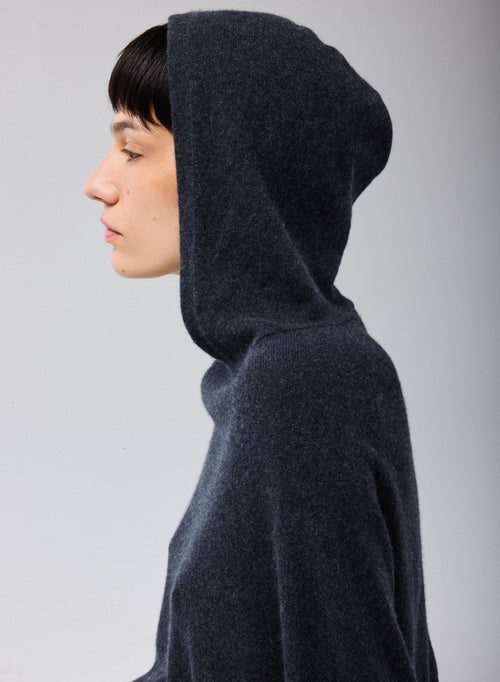 Pull Gris Capuche Manches Longues en Cachemire - MAJESTIC FILATURES