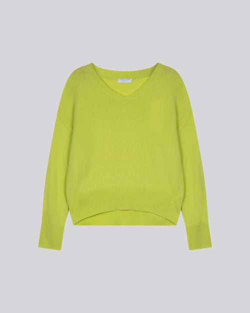 Gelber Pullover mit V-Ausschnitt und langen Ärmeln aus Kaschmir - MAJESTIC FILATURES
