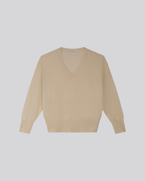 Pull Blanc Col V Manches Longues en Cachemire - MAJESTIC FILATURES