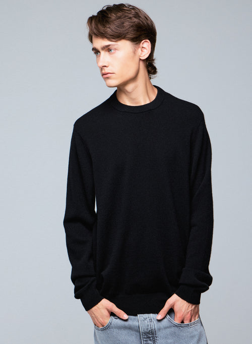 Black Long Sleeve Round Neck Sweater - MAJESTIC FILATURES