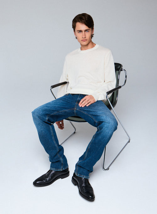 Jersey blanco de cuello redondo y manga larga en cachemir - MAJESTIC FILATURES