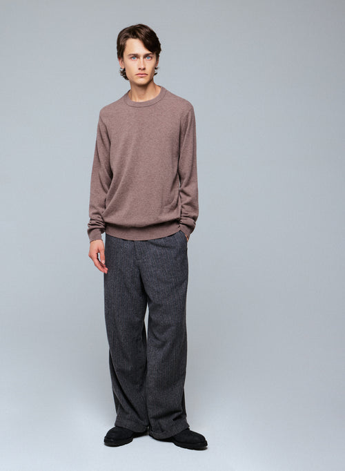 Pull Marron Col Rond Manches Longues en Cachemire - MAJESTIC FILATURES