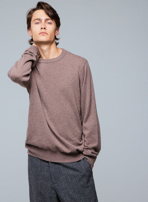 Pull Marron Col Rond Manches Longues en Cachemire - MAJESTIC FILATURES