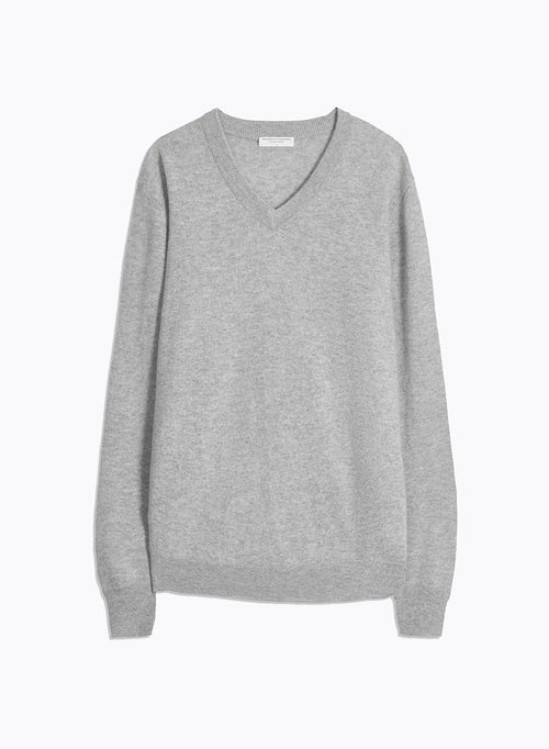 Grauer Pullover mit V-Ausschnitt und langen Ärmeln aus Kaschmir - MAJESTIC FILATURES