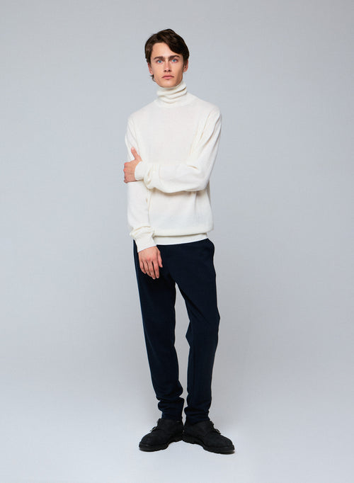 Pull Blanc Col Roulé Manches Longues en Cachemire - MAJESTIC FILATURES