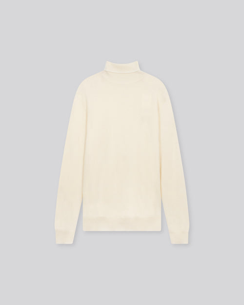 Pull Blanc Col Roulé Manches Longues en Cachemire - MAJESTIC FILATURES