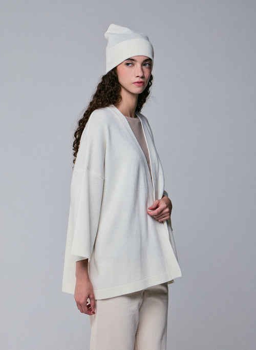 Cárdigan blanco con cuello chal de manga larga en lana merino - MAJESTIC FILATURES