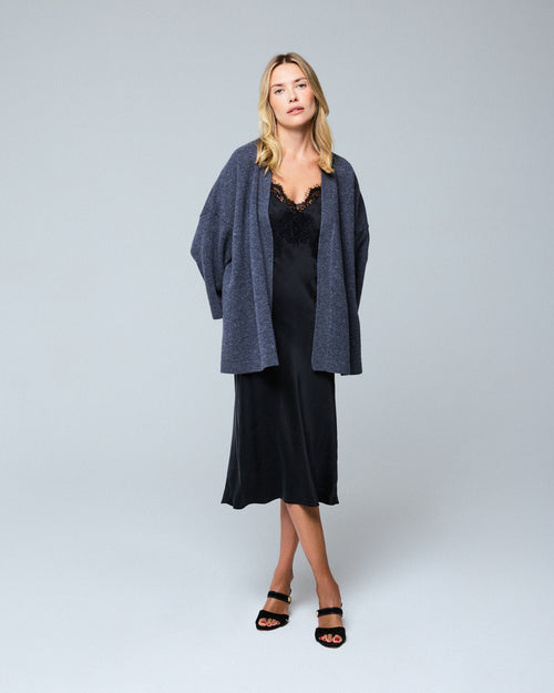 Gilet Gris Col Châle Manches Longues en Laine merinos - MAJESTIC FILATURES