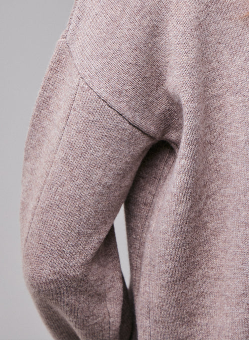 Pull Beige Col Roulé Manches Longues en Laine merinos - MAJESTIC FILATURES