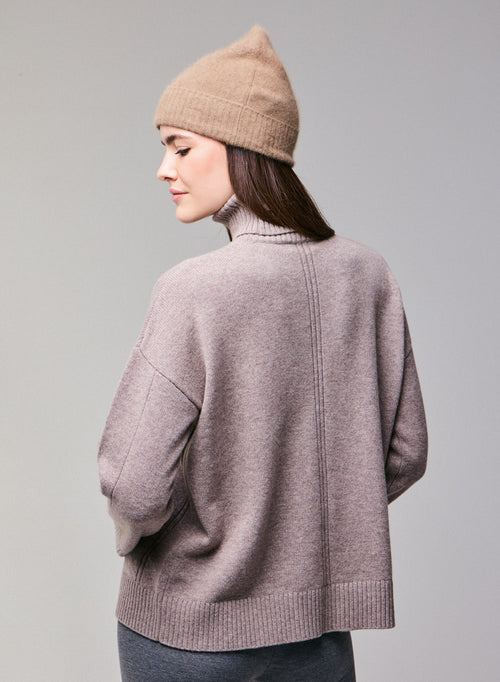 Pull Beige Col Roulé Manches Longues en Laine merinos - MAJESTIC FILATURES