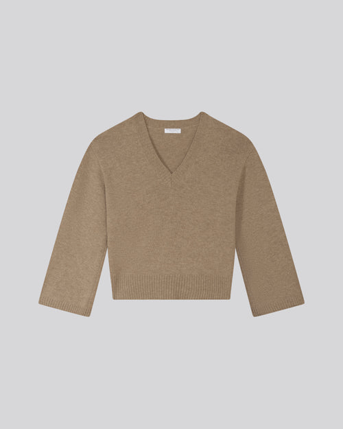 Pull Marron Col V Manches Longues en Laine merinos - MAJESTIC FILATURES