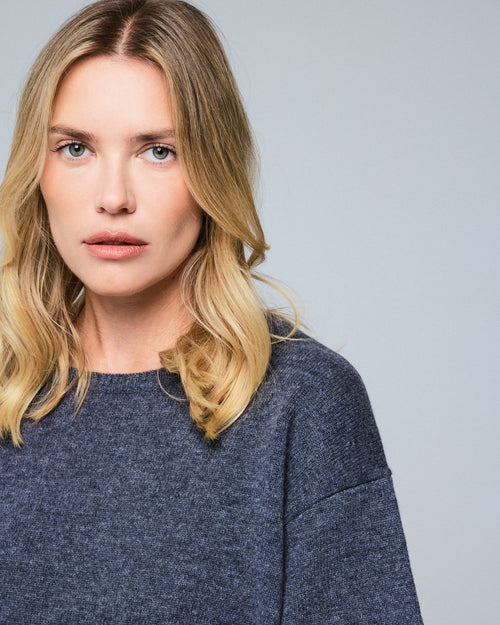 Jersey de lana merino gris de manga corta con cuello redondo - MAJESTIC FILATURES