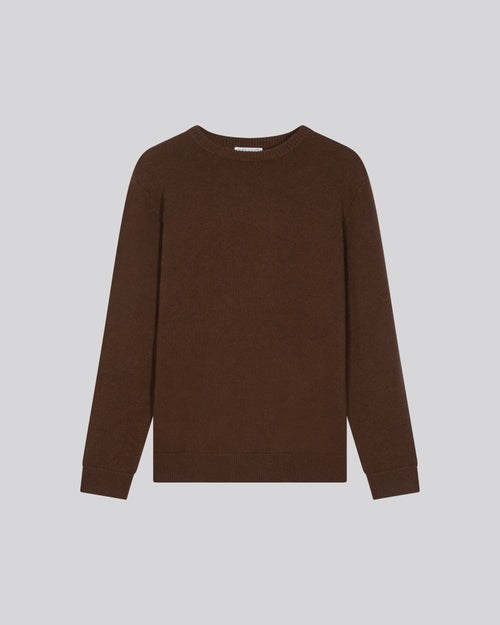 Brown Long Sleeve Round Neck Sweater in Merino Wool - MAJESTIC FILATURES