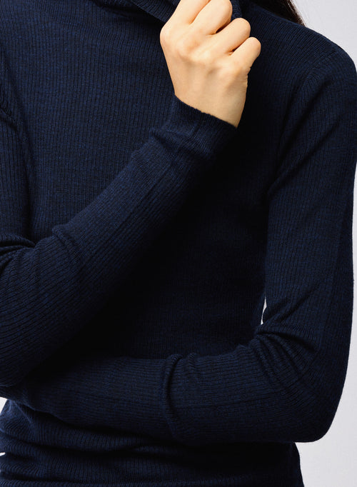 Pull Marine Col Roulé Manches Longues en Laine merinos - MAJESTIC FILATURES